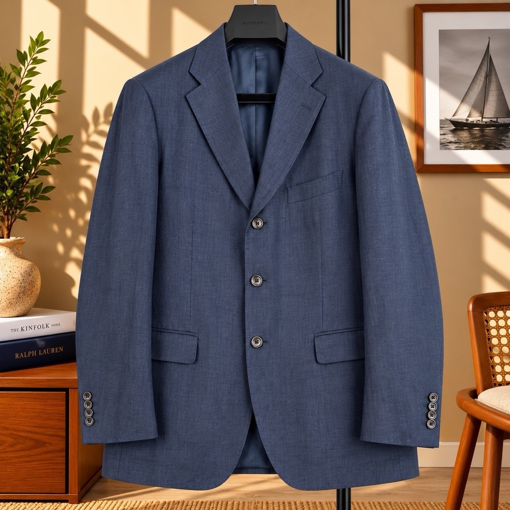 Banana Republic Linen Blazer Mens 44R Navy Tailored Stretch Italy Sport Coat